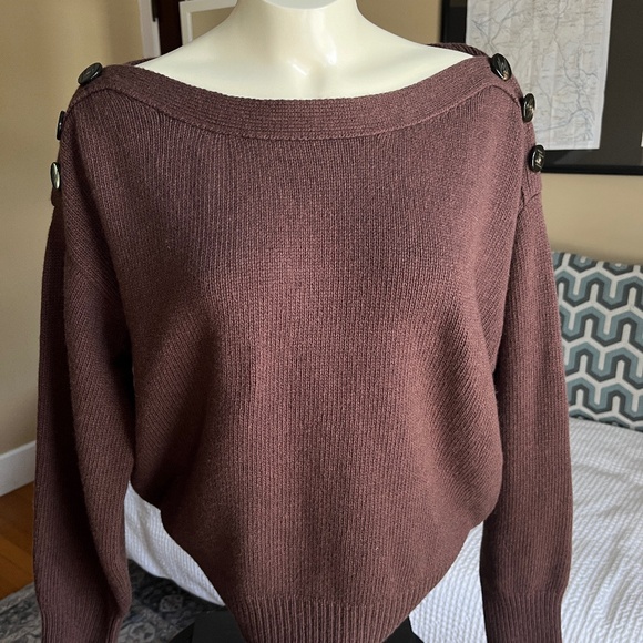 NWT MARELLA Women's Sz L Wool Cashere Boatneck Sweater with Button Accents Brown - Picture 1 of 8